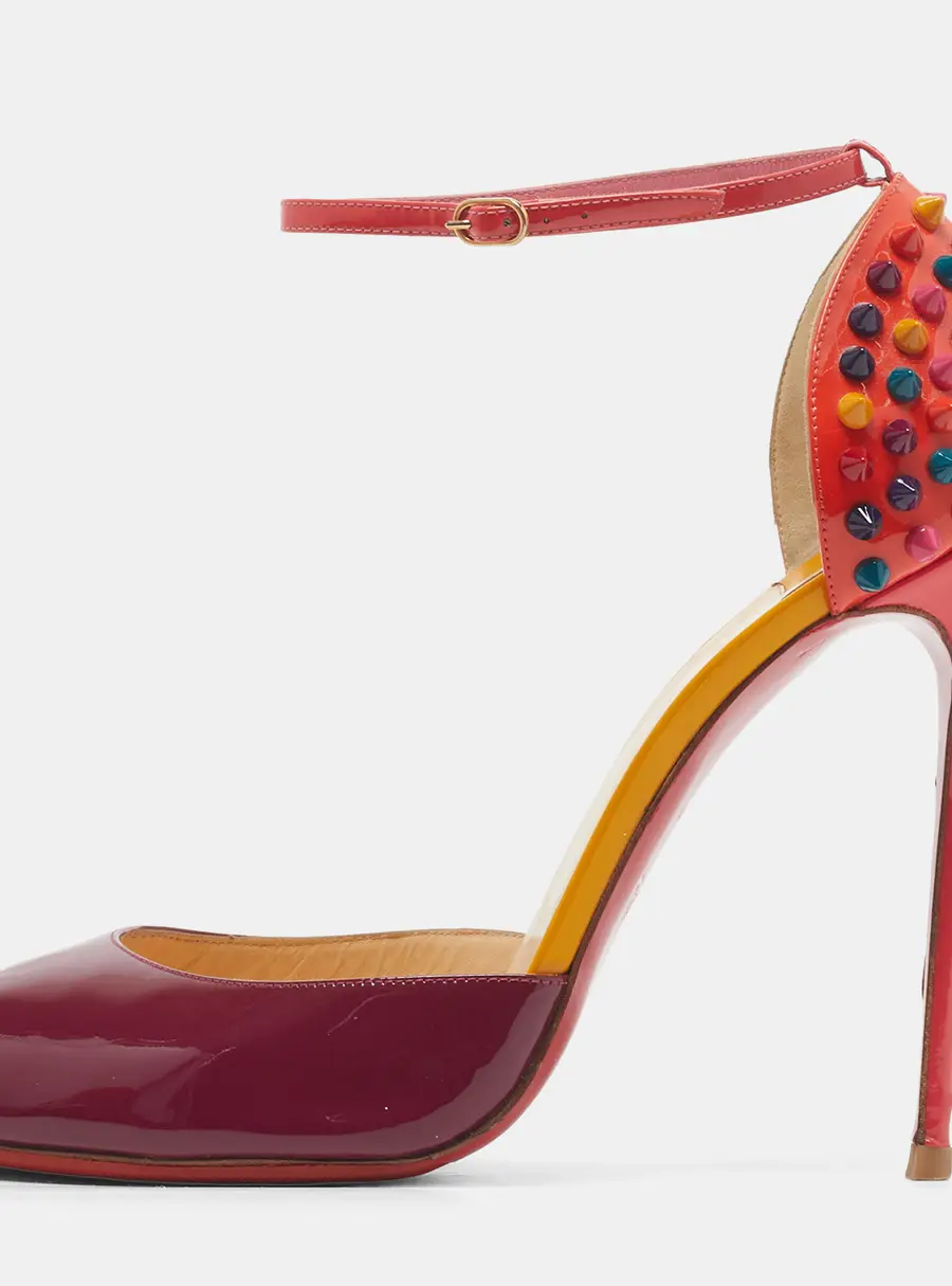 Christian Louboutin Pina Spike Size 40.5 Multicolor Patent Leather Ankle Strap Sandals