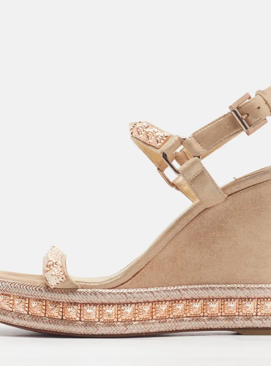 Christian Louboutin Cataclou Size 39 Beige Suede Wedge Sandals