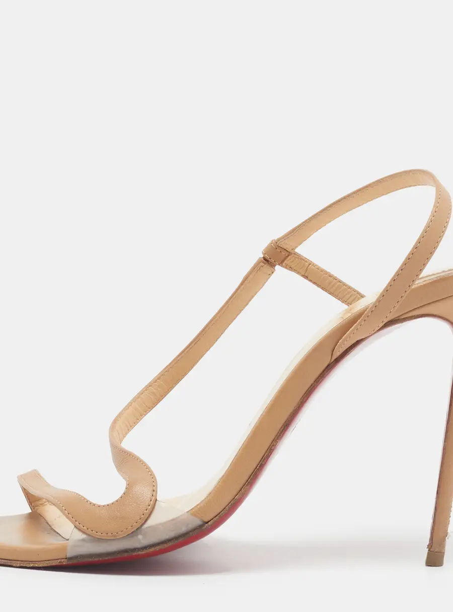 Christian Louboutin Rosalie Size 38 Beige/Transparent Leather Slingback Sandals