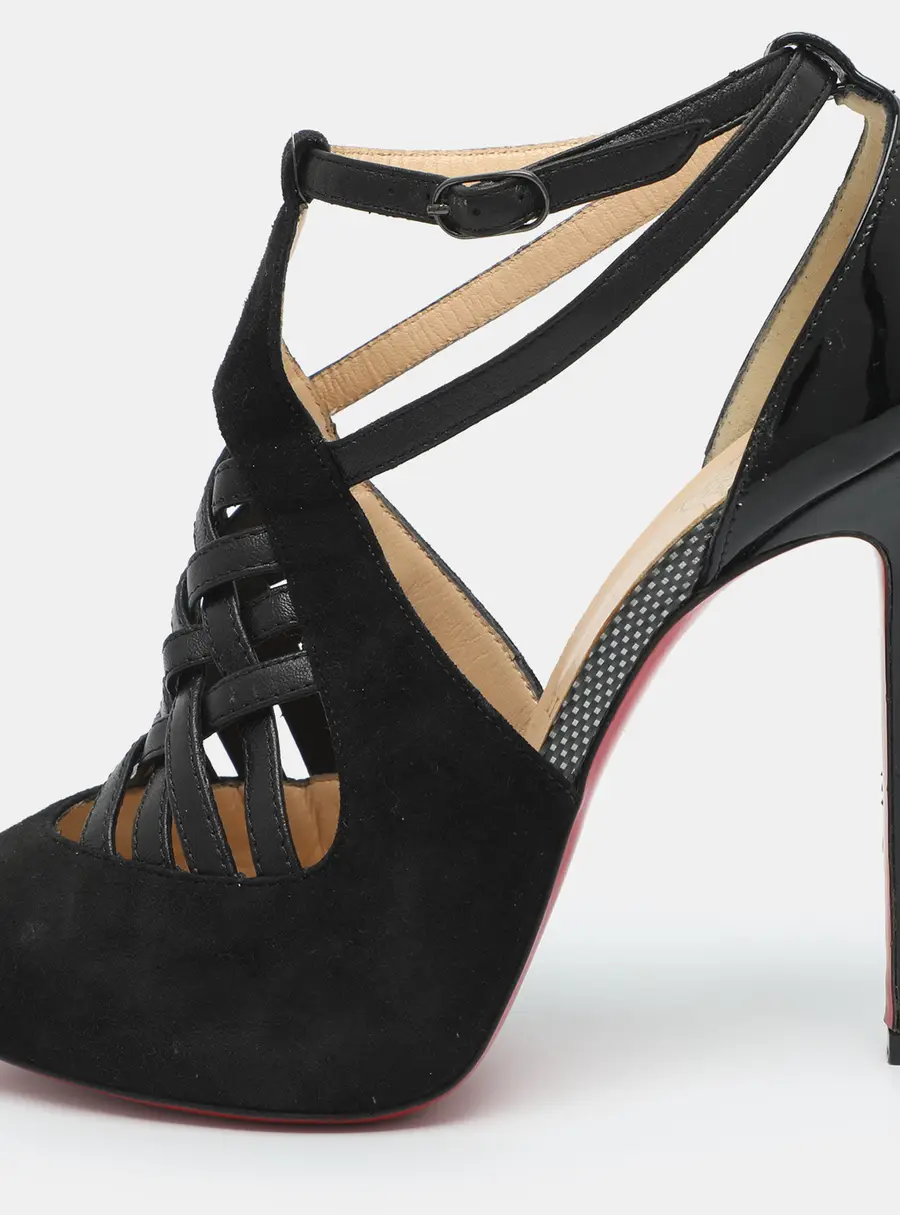 Christian Louboutin Carlota Size 37 Black Leather and Suede Ankle Strap Sandals