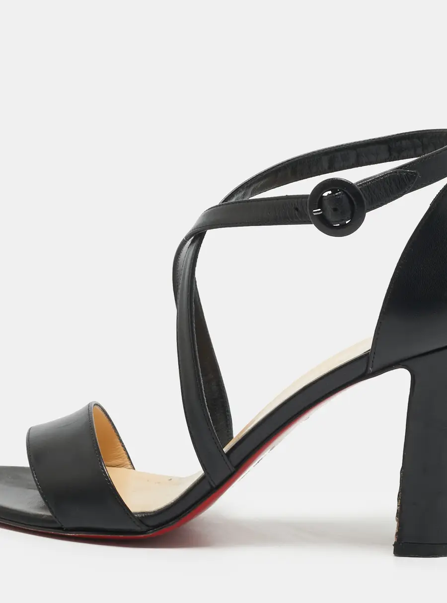 Christian Louboutin Size 39.5 Black Leather Ankle Strap Sandals
