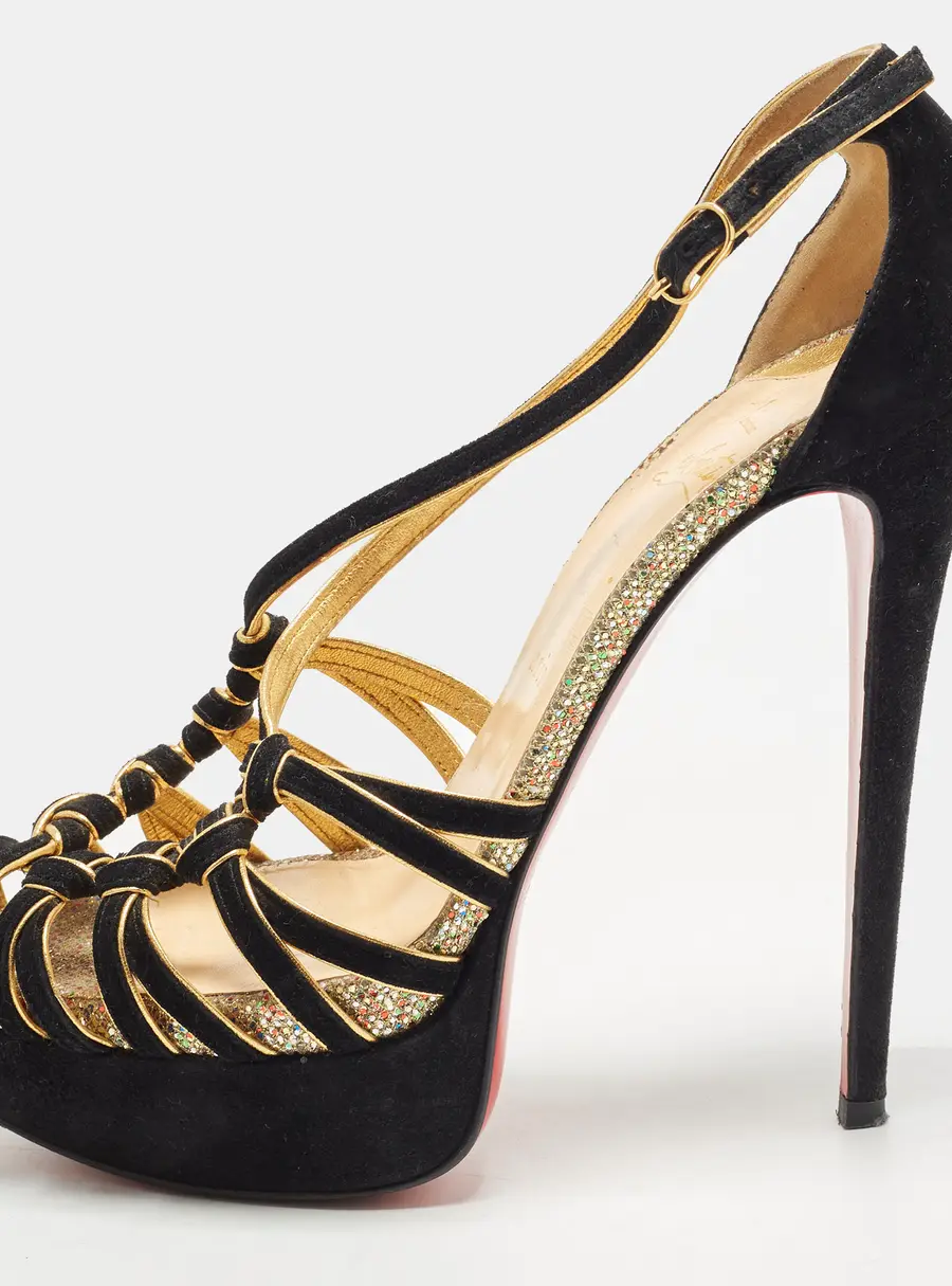 Christian Louboutin  Size 38.5 Black/Gold Leather and Suede Platform Pumps