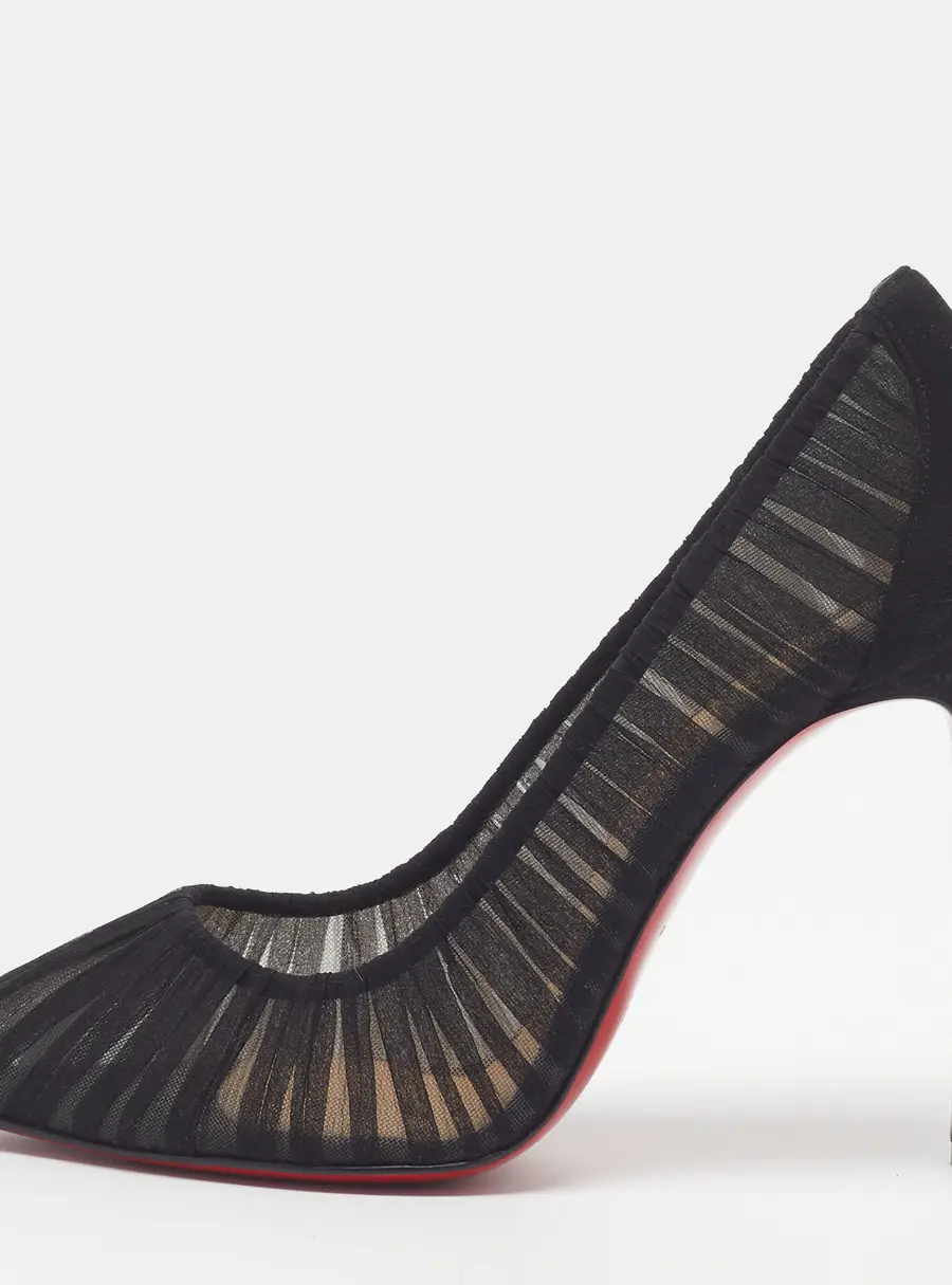 Christian Louboutin Follies Size 39 Black Chiffon and Suede Pumps