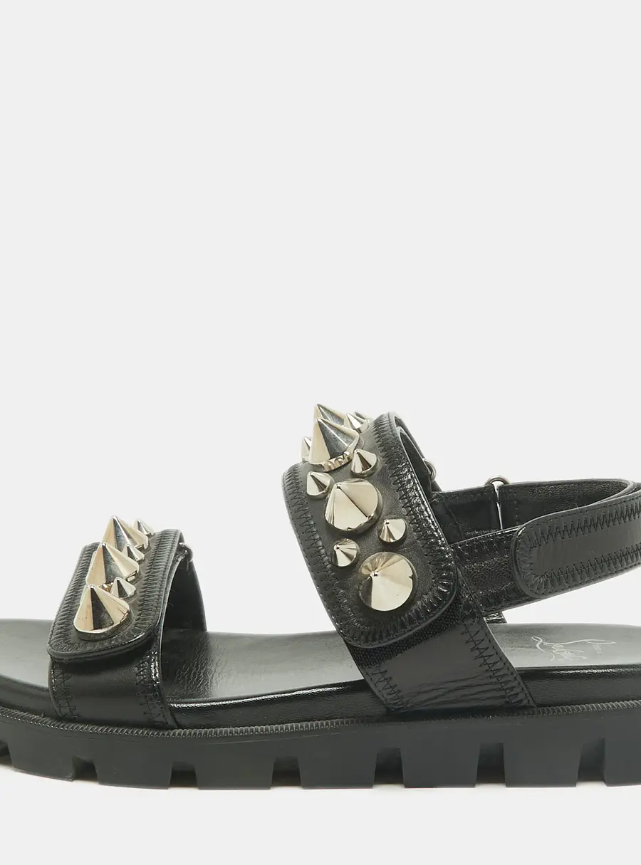Christian Louboutin Spitika Size 38 Black Leather Slingback Flat Cool Sandals