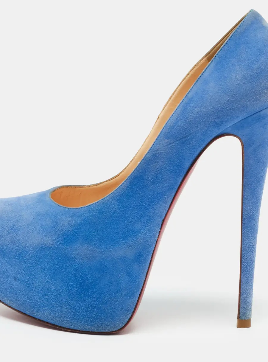 Christian Louboutin Daffodile Size 37 Blue Suede Platform Pumps