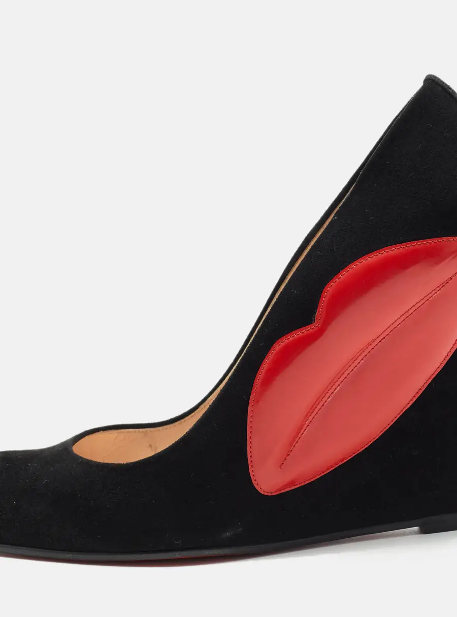 Christian Louboutin Size 38 Black Suede Wedge Pumps