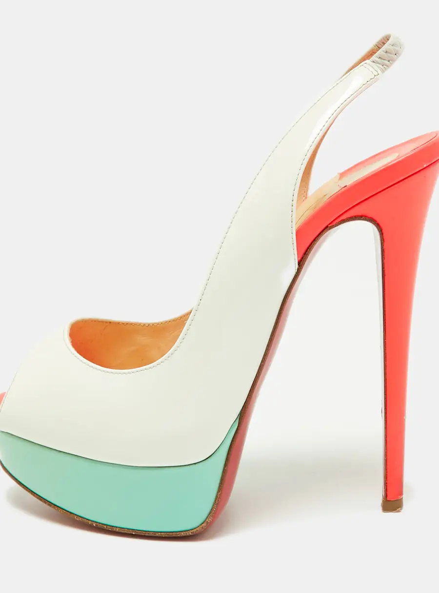 Christian Louboutin Lady Peep Size 35 Tricolour Patent Leather Platform Sandals