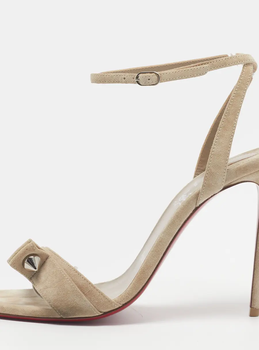 Christian Louboutin Umberta Size 37.5 Grey Suede Ankle Strap Sandals