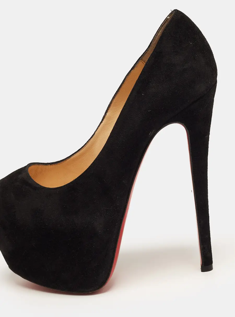 Christian Louboutin Daffodile Size 36.5 Black Suede Peep Toe Pumps