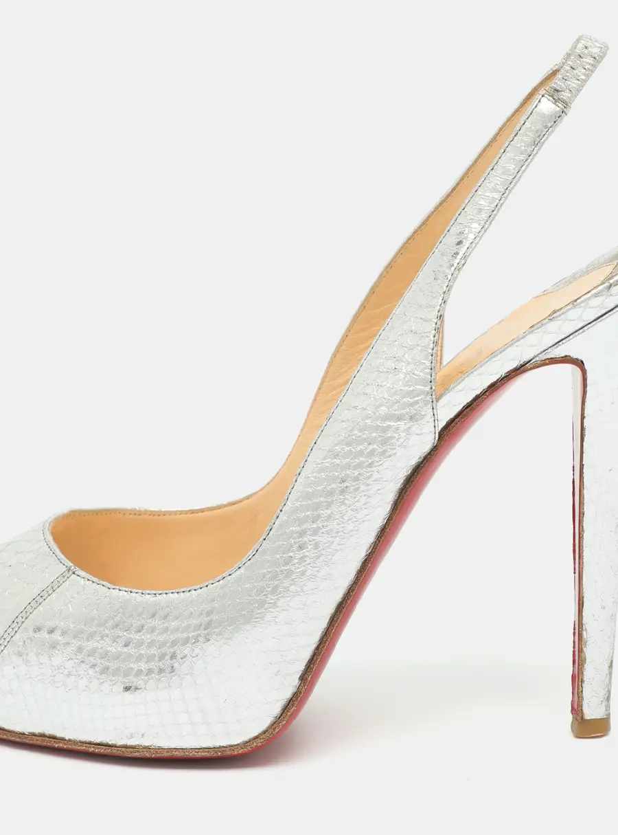 Christian Louboutin Private Number Size 38 Silver Python Embossed Leather Pumps