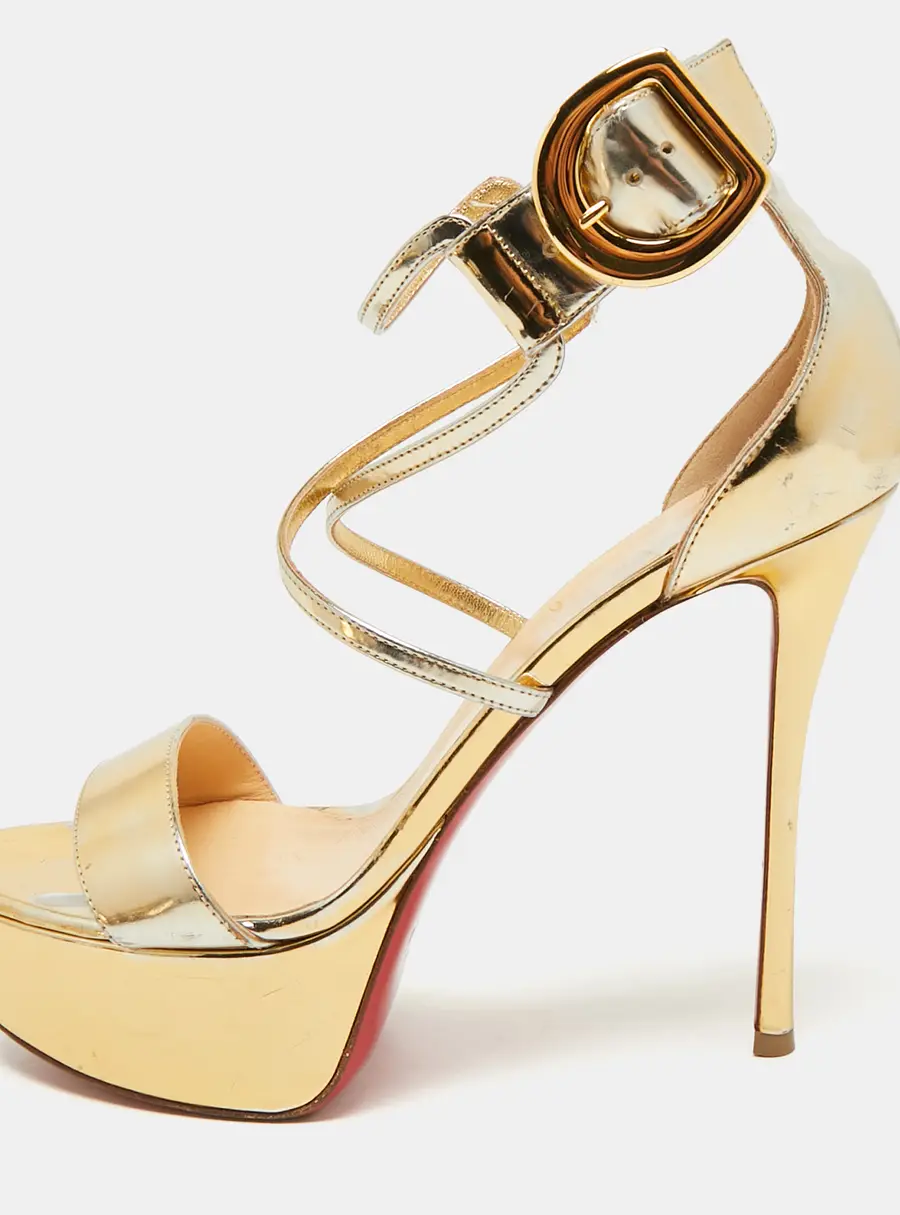 Christian Louboutin Choca Size 37.5 Gold Leather Platform Sandals