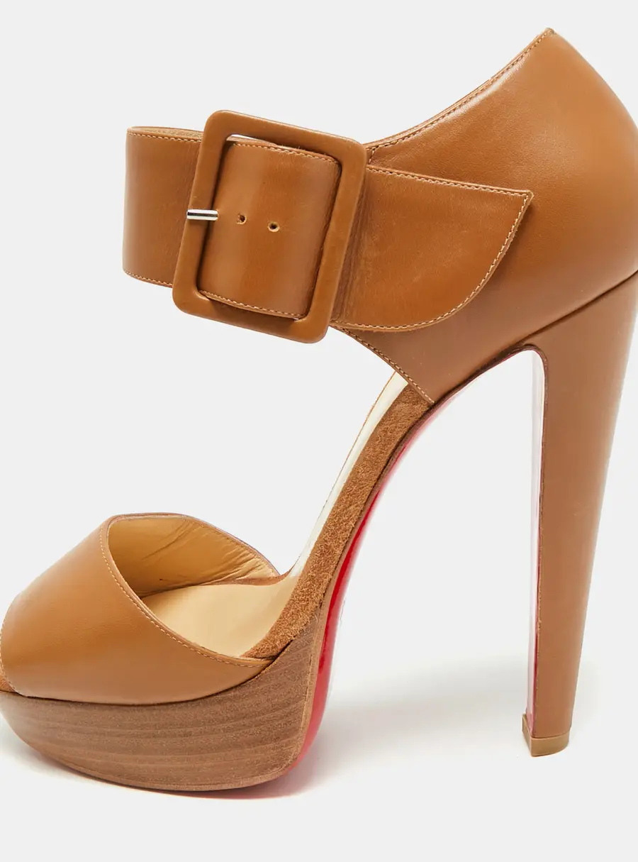 Christian Louboutin Haute Retenue Size 39 Brown Leather Platform Sandals