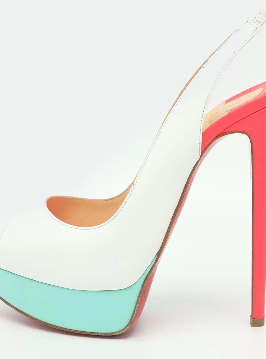 Christian Louboutin Lady Peep Size 37 Colorblock Patent Leather Toe Slingback Sandals