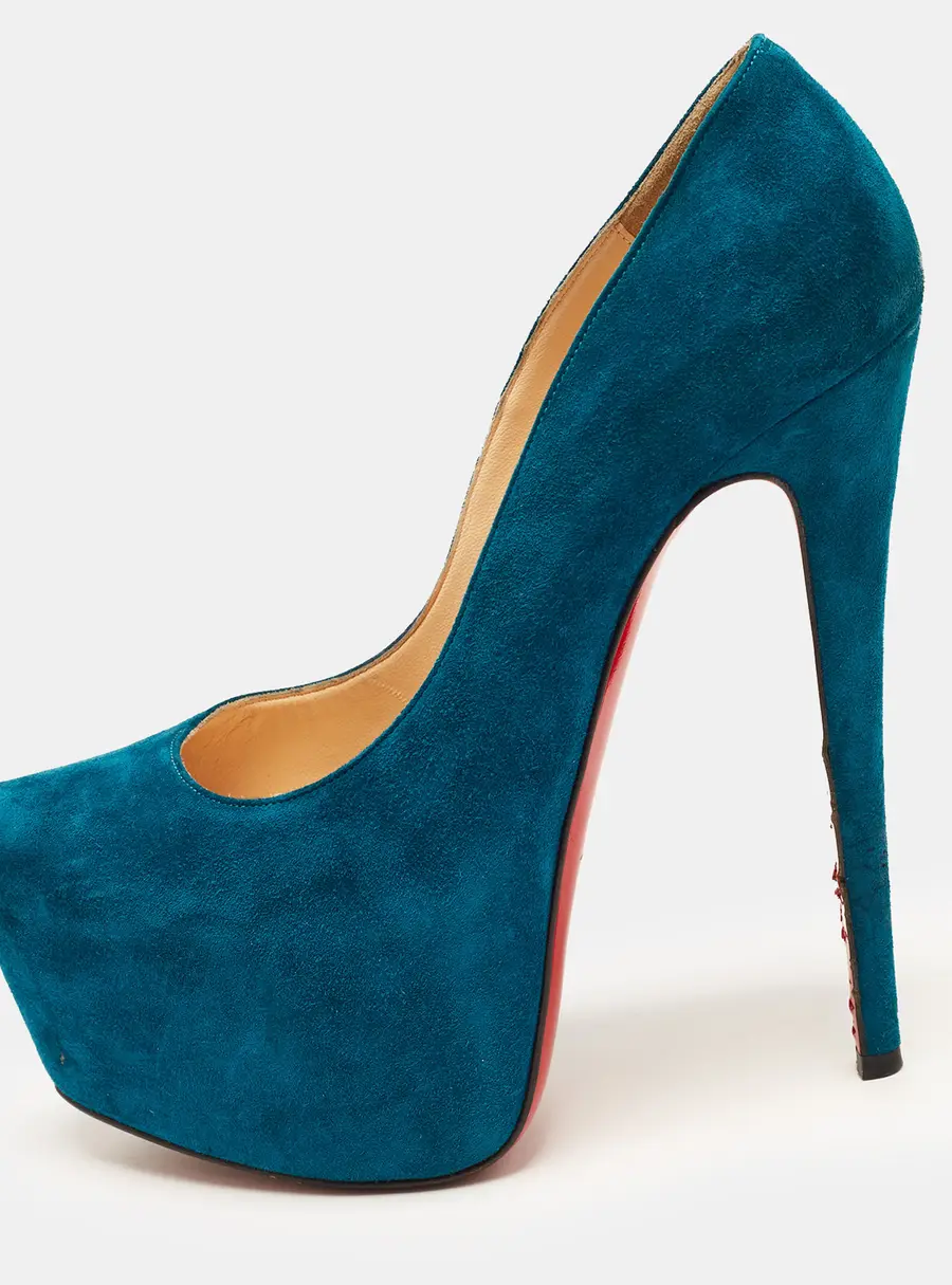 Christian Louboutin Daffodile Size 37 Teal Blue Suede Platform Pumps