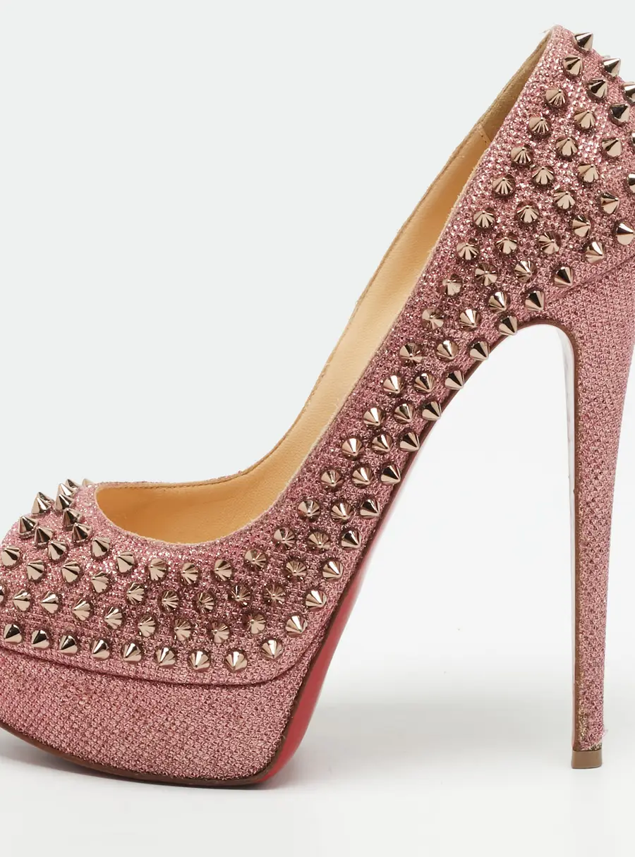Christian Louboutin Lady Peep Spikes Size 39 Pink Glitter Platform Pumps