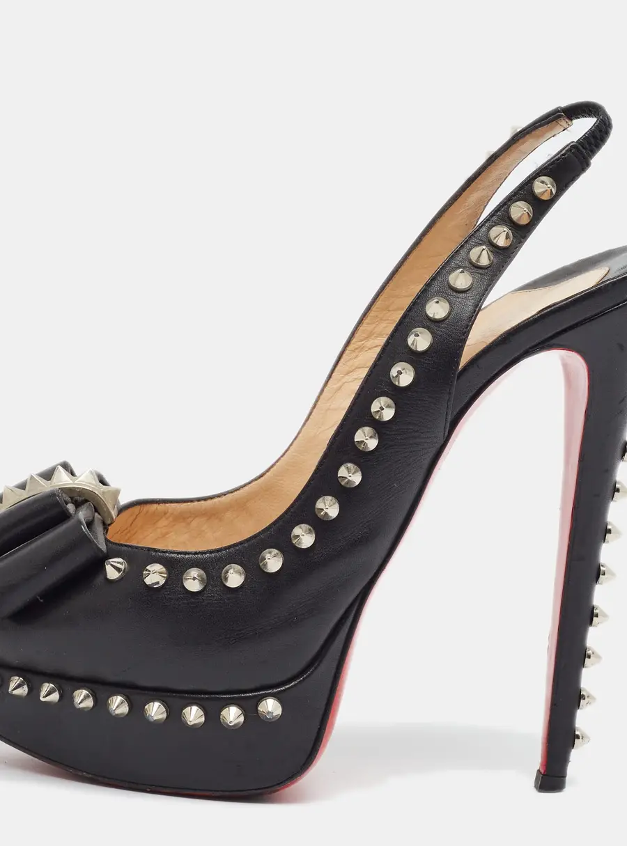 Christian Louboutin Lady Clou Size 39 Black Leather Slingback Sandals