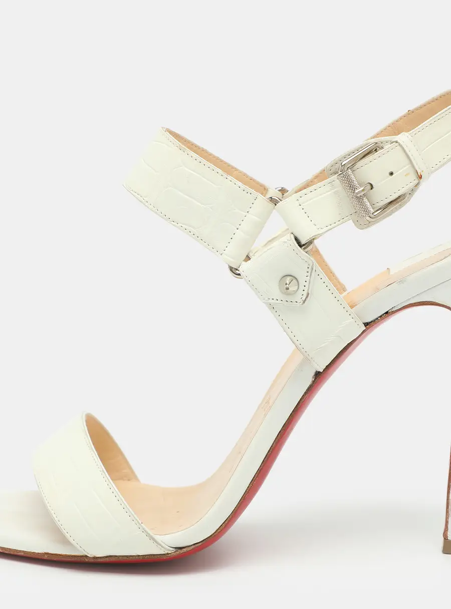 Christian Louboutin Sova Size 39 White Alligator Embossed Leather Ankle Strap Sandals