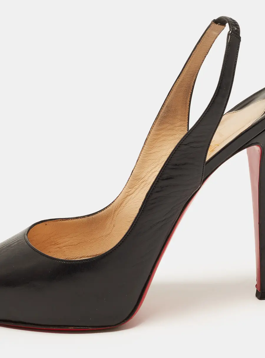 Christian Louboutin Private Number Size 40.5 Black Leather Slingback Sandals