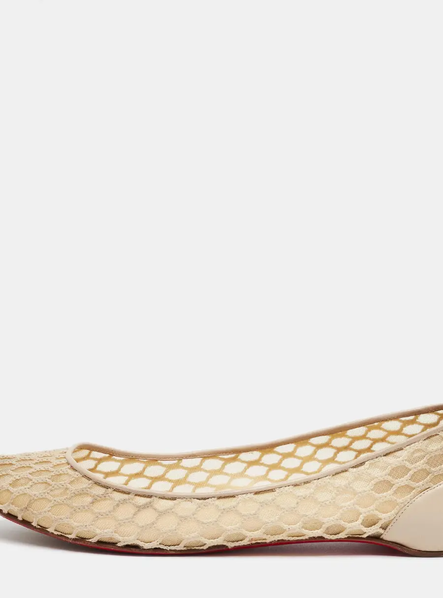 Christian Louboutin Size 38 Beige Leather and Mesh Ballet Flats