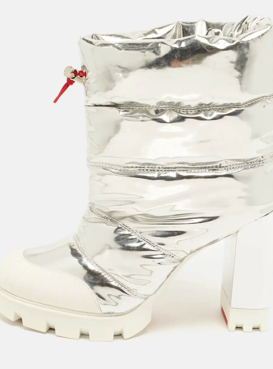 Christian Louboutin Oriona 100 Size 39.5 Silver Nylon Ankle Length Boots