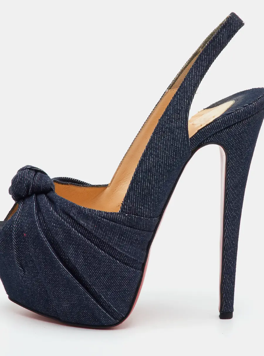 Christian Louboutin Miss Benin Size 38 Navy Blue Denim Pumps