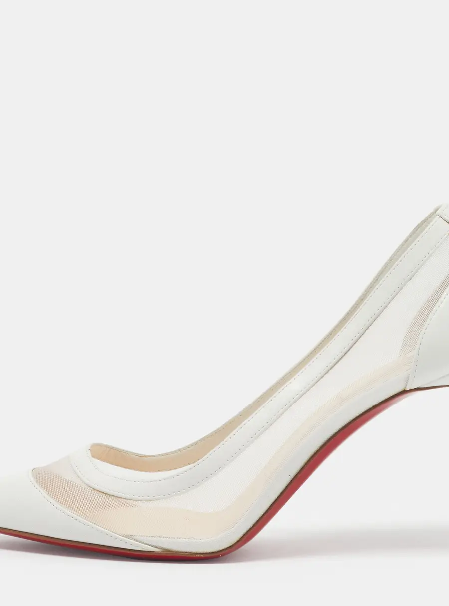 Christian Louboutin Galativi Size 37 White Leather and Mesh Pumps