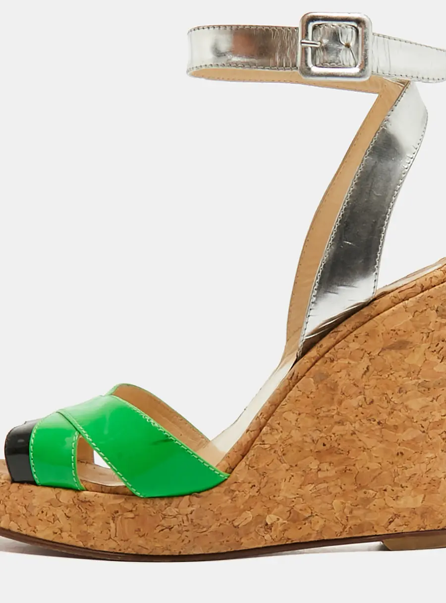 Christian Louboutin Yasmine Size 38.5 Multicolor Patent Leather Cork Platform Wedge Sandals