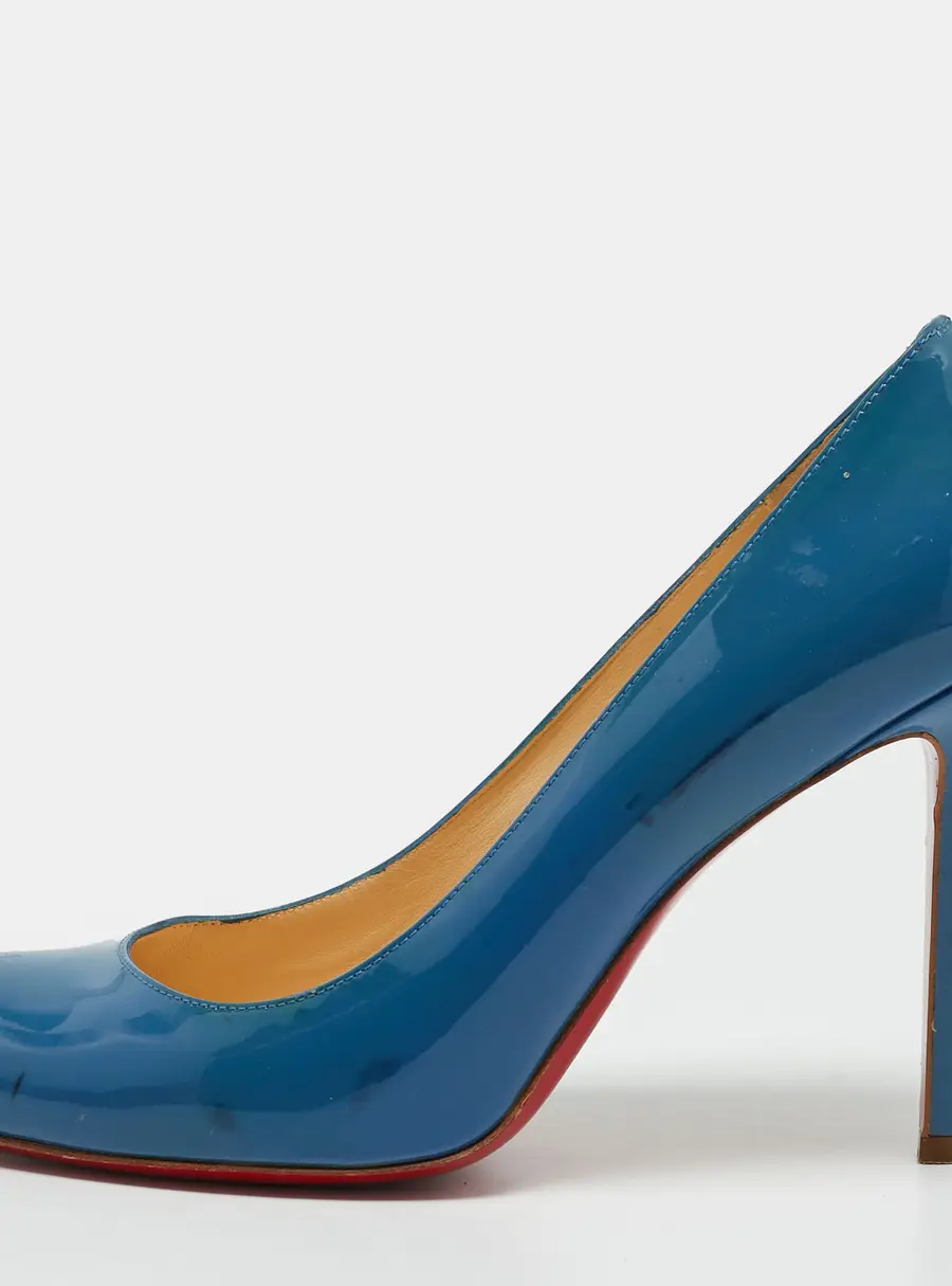 Christian Louboutin Simple Size 38.5 Blue Patent Leather Round Toe Pumps