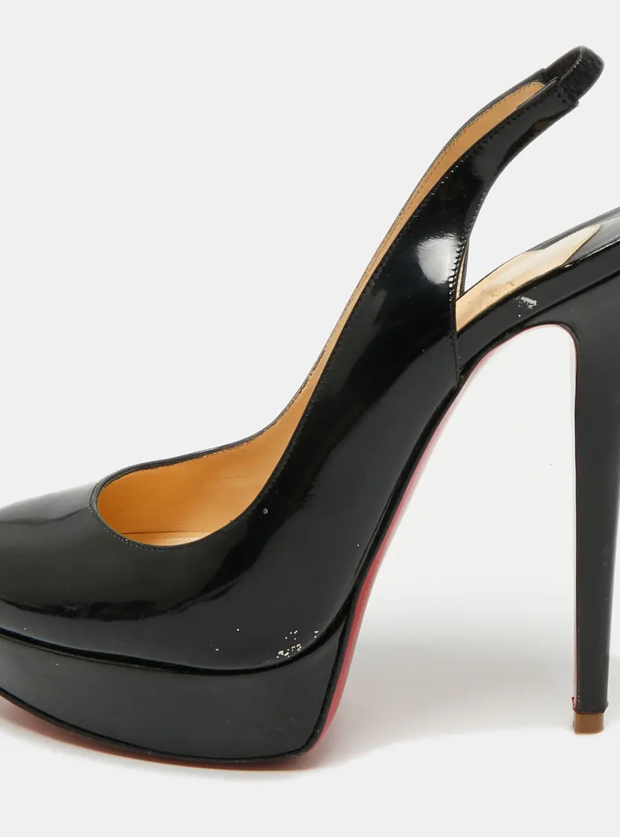 Christian Louboutin Bianca Size 38.5 Black Patent Leather Platform Slingback Pumps