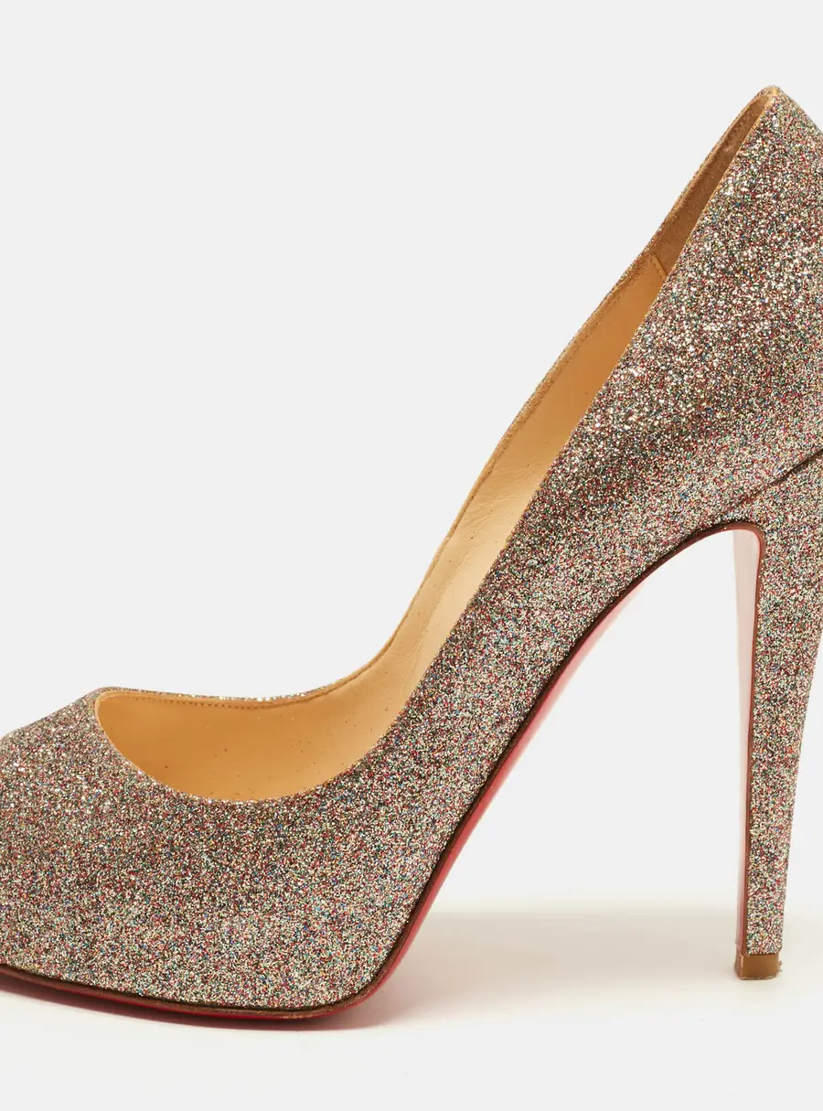 Christian Louboutin Very Prive Size 37 Multicolor Glitter Peep Toe Pumps