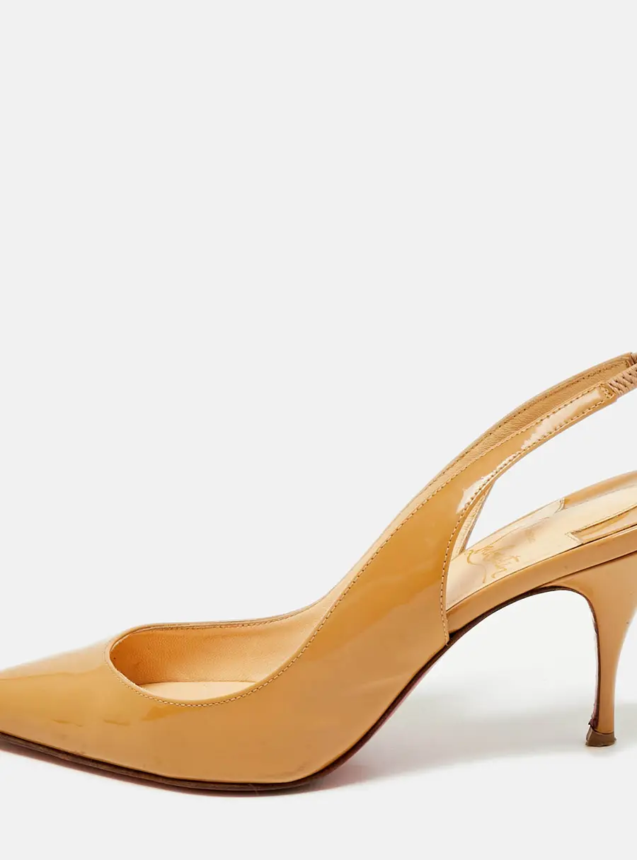Christian Louboutin Corneille Size 35.5 Beige Patent Leather Slingback Pumps