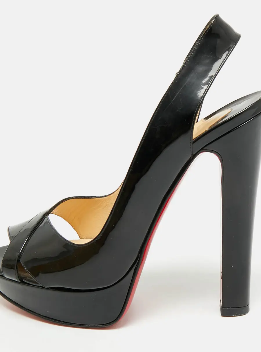 Christian Louboutin Marple Size 40 Black Patent Leather Slingback Sandals