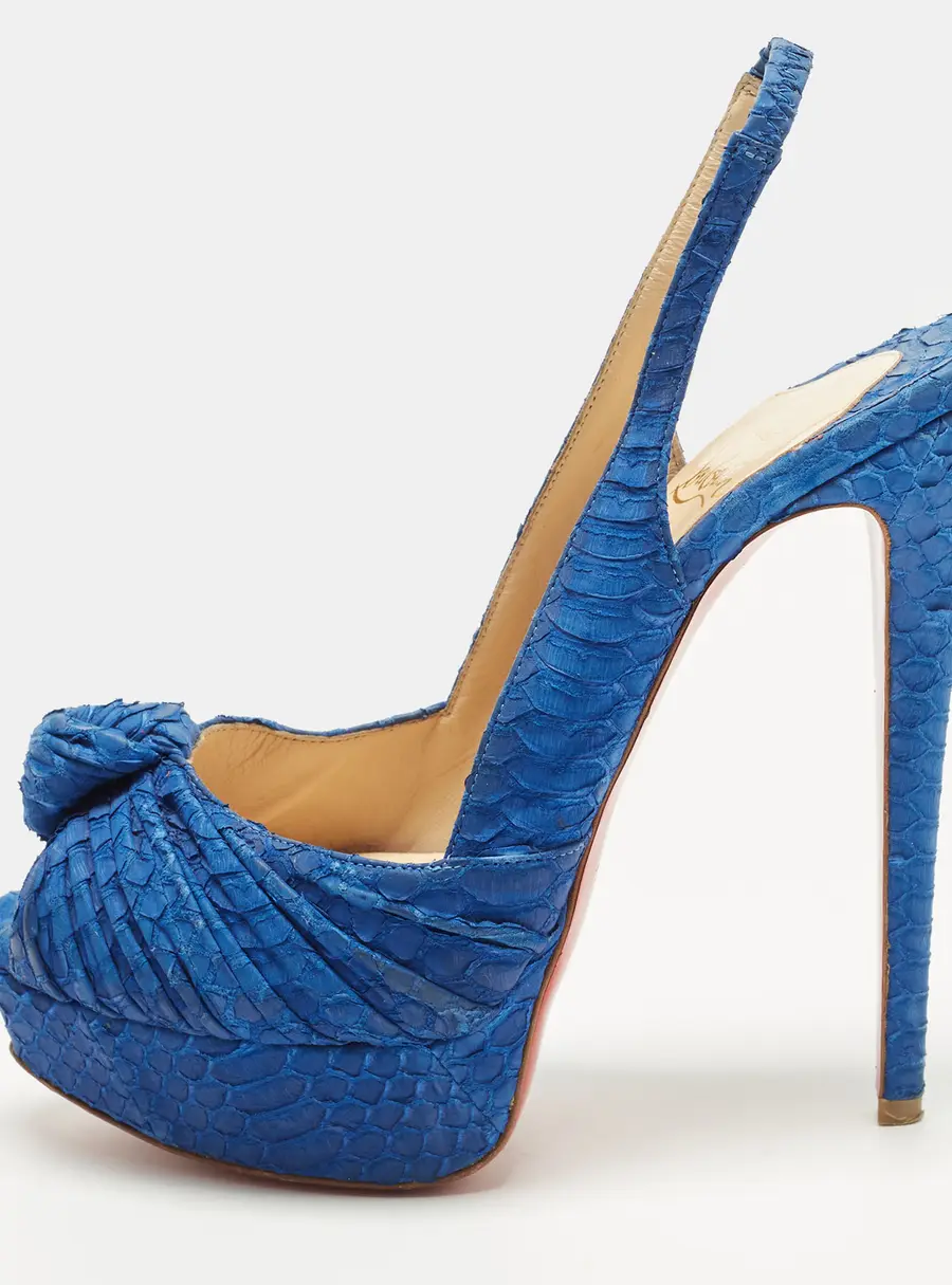 Christian Louboutin Jenny Size 38.5 Blue Python Leather Peep Toe Pumps