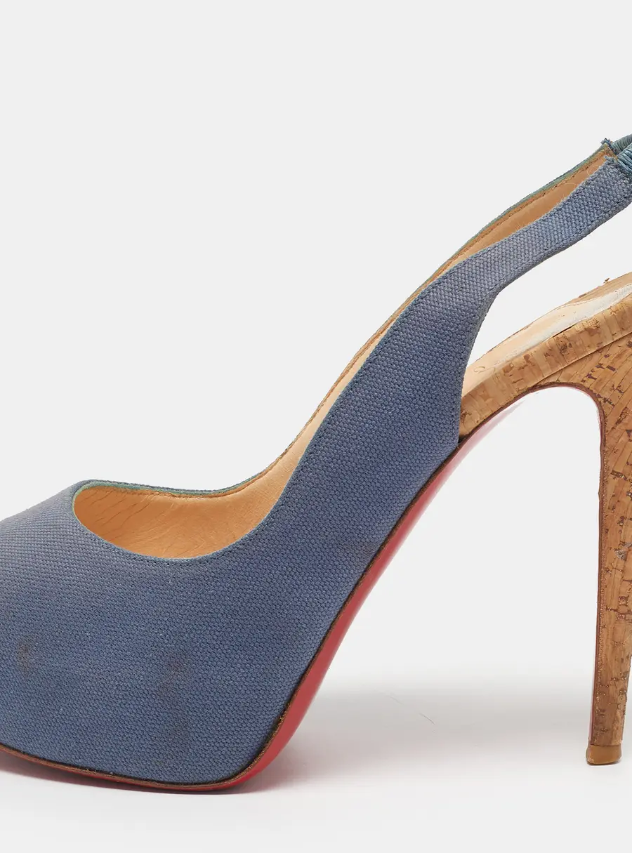 Christian Louboutin No Prive Size 38.5 Blue Canvas Slingback Sandals