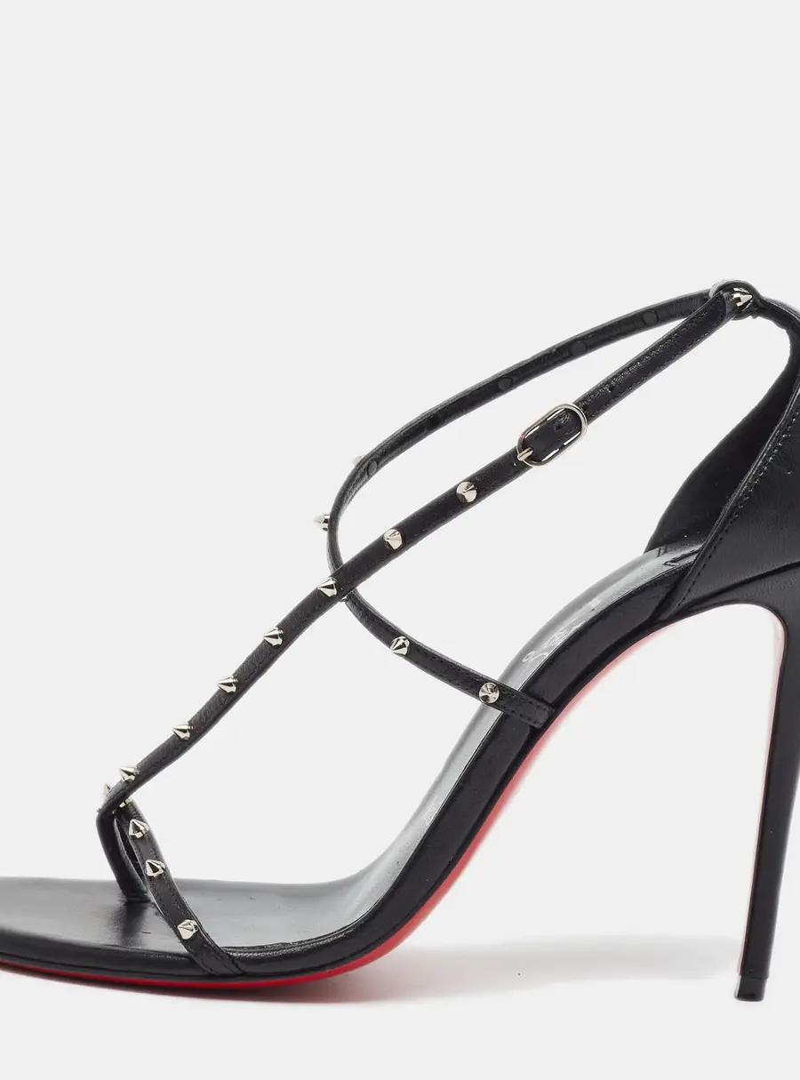 Christian Louboutin Riojana Spikes Size 37.5 Black Leather Strappy Sandals