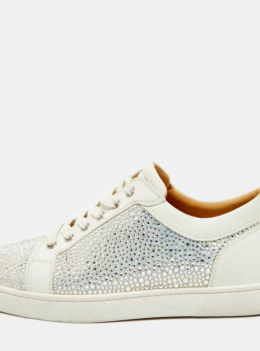 Christian Louboutin Louis Junior Strass Size 40 White Leather Low Top Sneakers