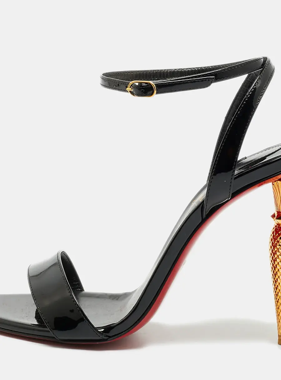 Christian Louboutin Lipqueen Size 37 Black Patent Leather Ankle Strap Sandals