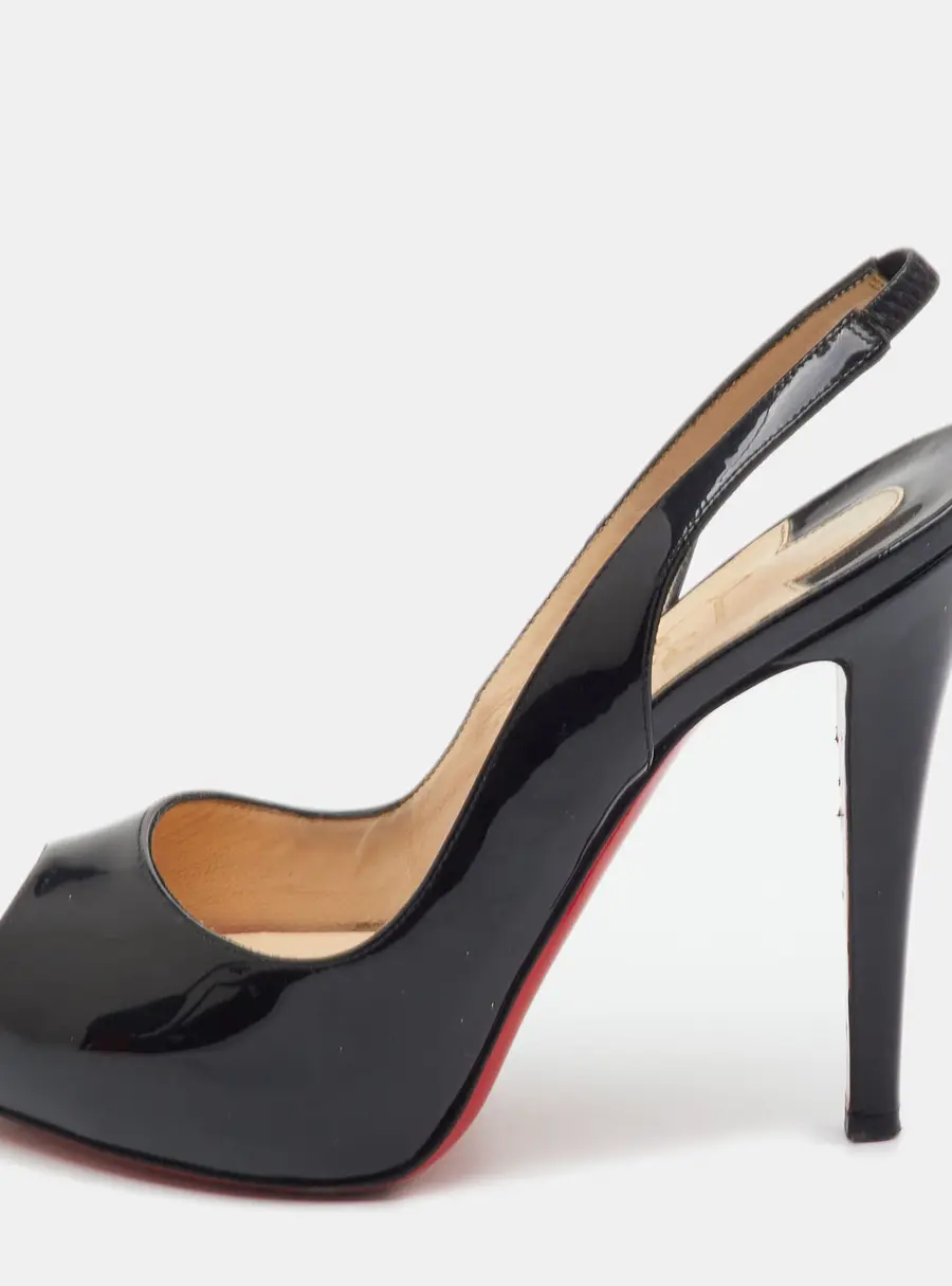 Christian Louboutin Private Number Size 37 Black Patent Leather Platform Peep Toe Pumps