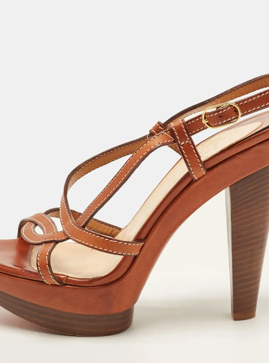 Christian Louboutin Size 38 Brown Leather Ankle Strap Sandals