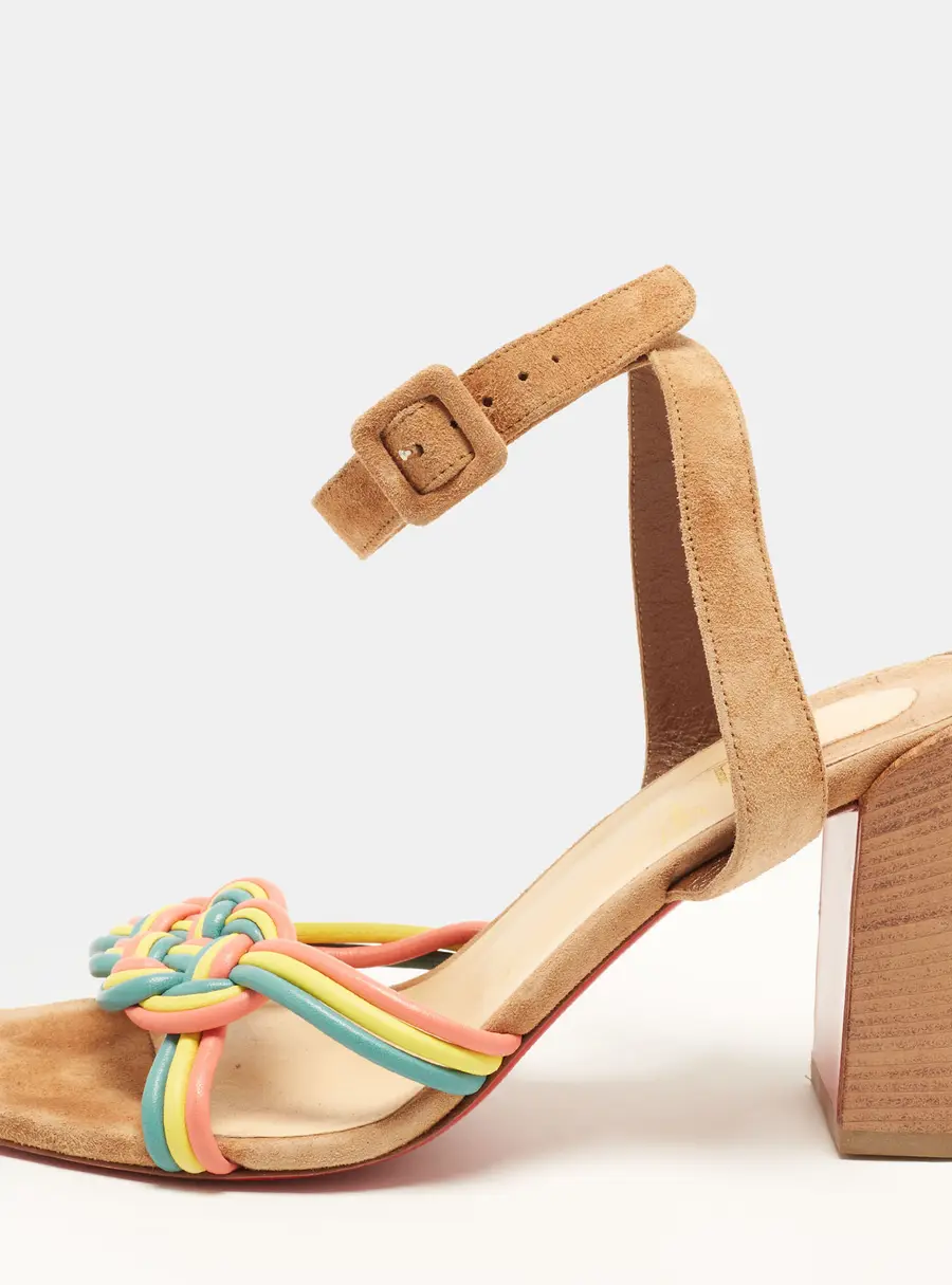 Christian Louboutin Ella Size 38.5 Multicolor Suede Ankle Wrap Sandals