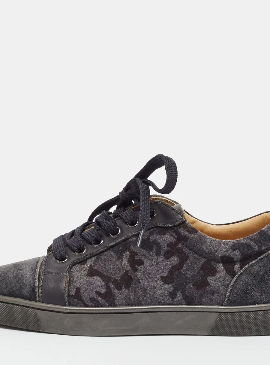 Christian Louboutin Louis Orlato Size 39 Grey Camouflage Leather and Wool Low Top Sneakers