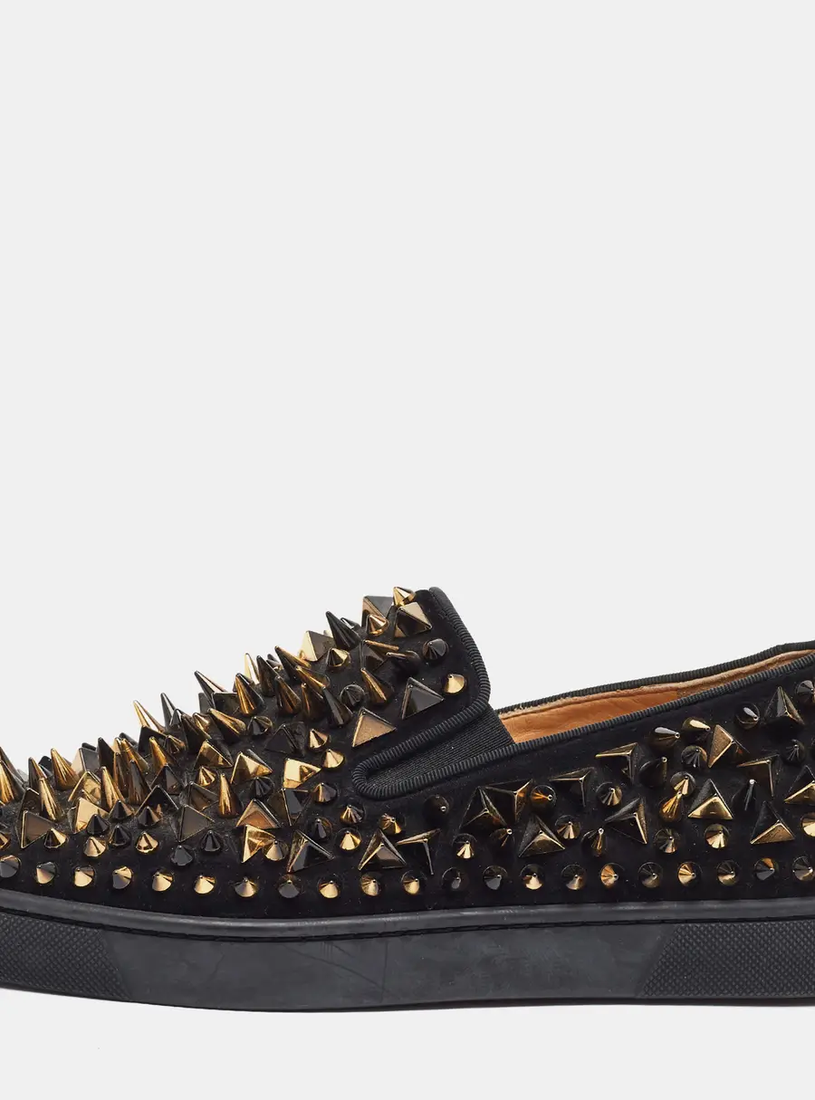 Christian Louboutin Pik Boat Size 39 Black Suede Slip On Sneakers