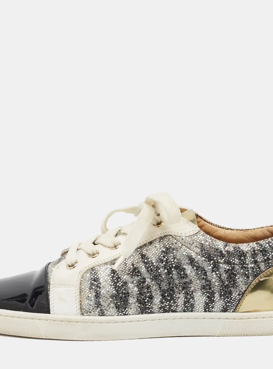 Christian Louboutin Gondoliere Size 38 Multicolor Glitter and Patent Leather Lace Up Sneakers