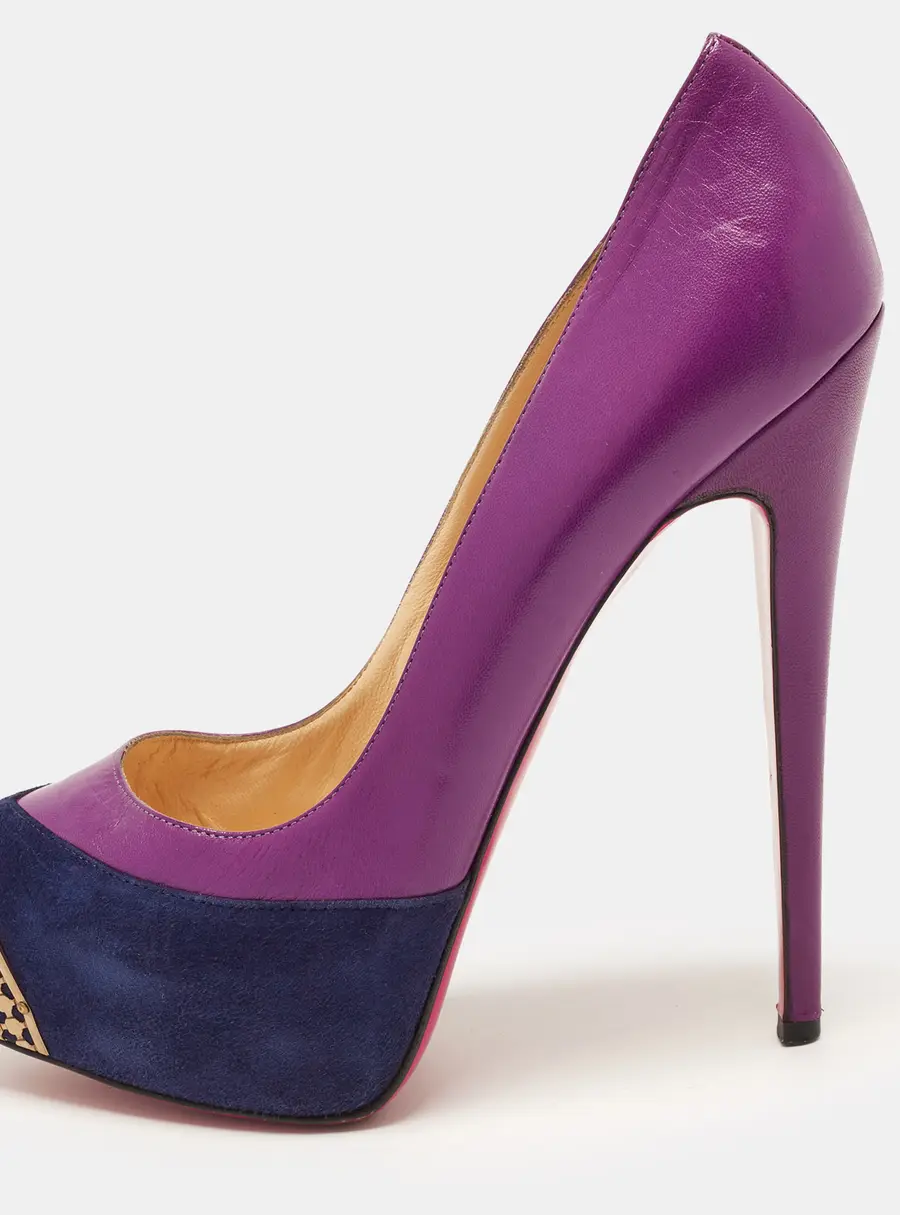 Christian Louboutin Maggie Size 39 Purple/Blue Leather and Suede Cap Toe Platform Pumps