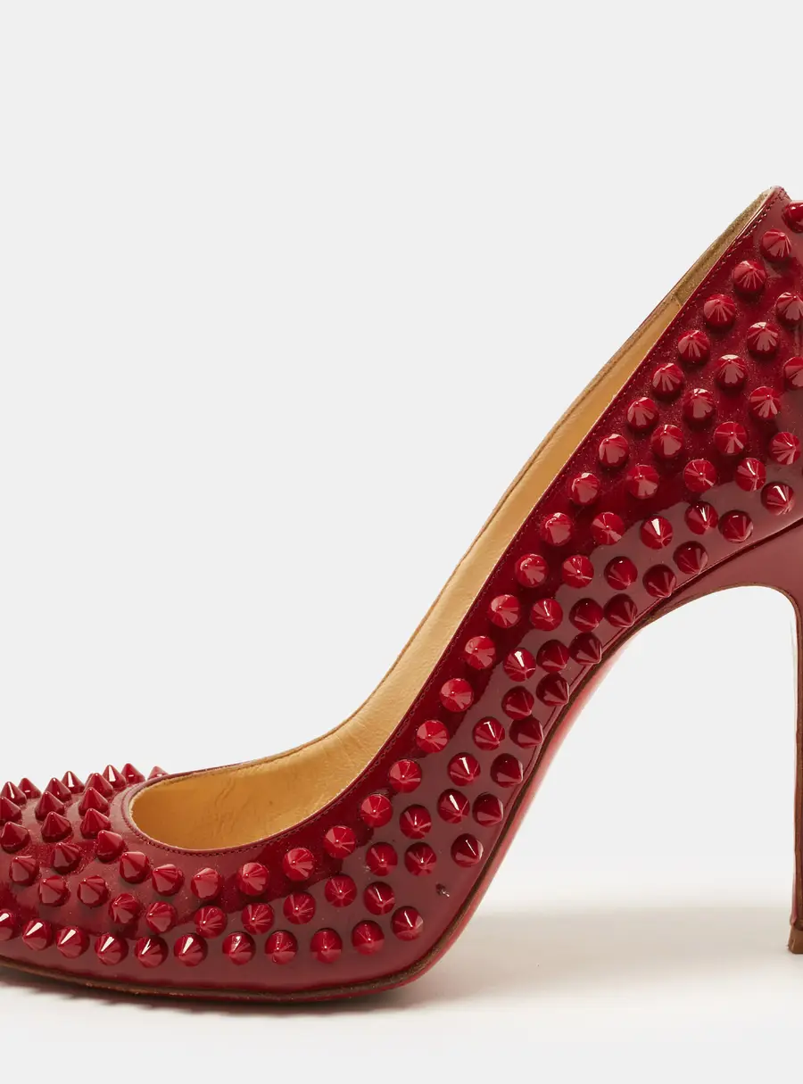 Christian Louboutin Fifi Spikes Size 38.5 Burgundy Patent Leather Pumps