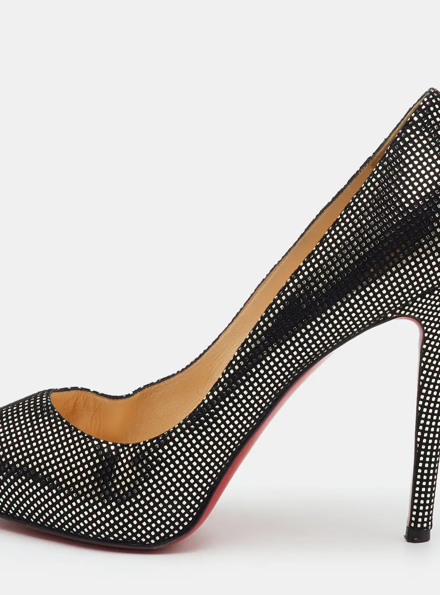 Christian Louboutin Size 39 Black Metallic Embossed Suede Round Toe Pumps