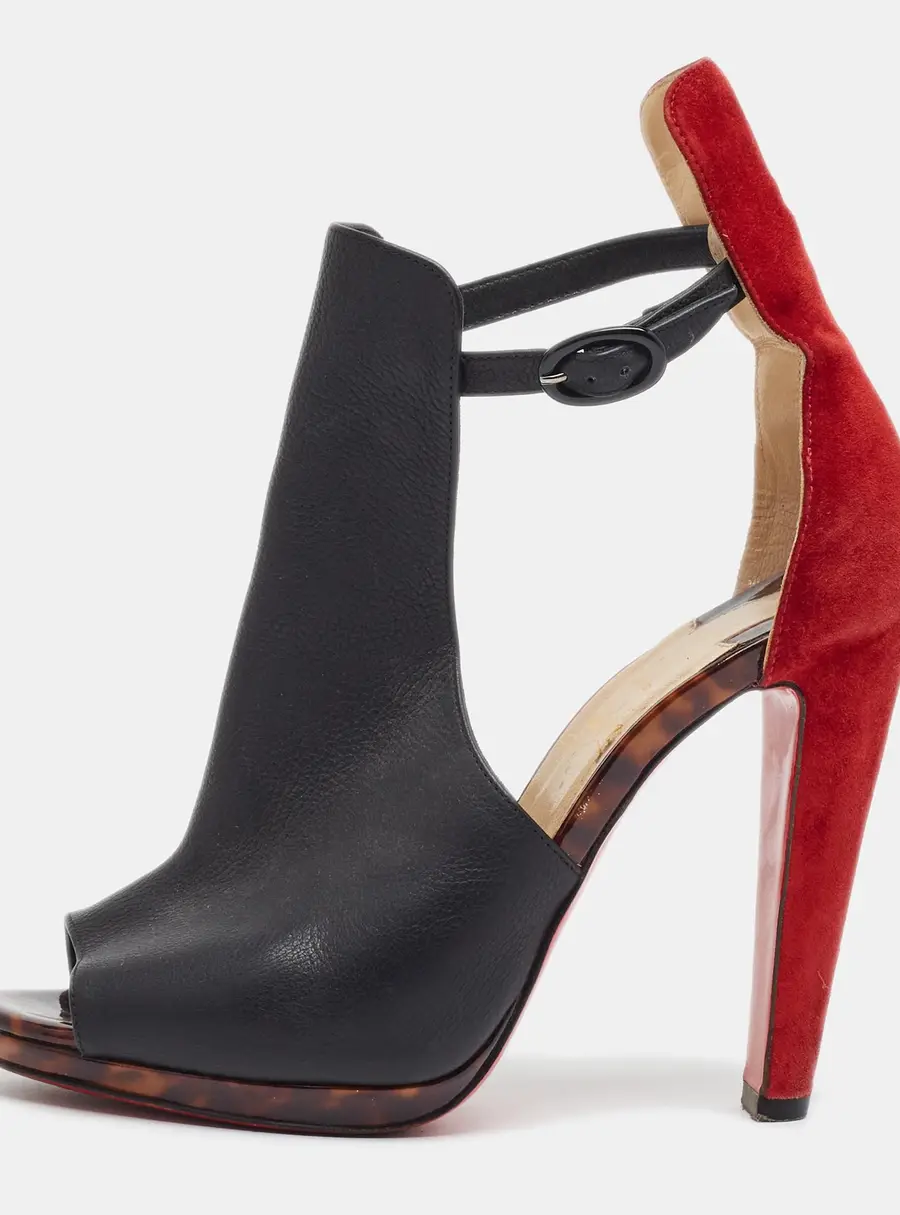 Christian Louboutin Size 36 Black/Red Suede and Leather Ankle Strap Sandals