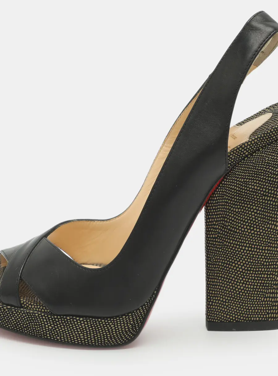 Christian Louboutin Morphea Size 38 Black Leather Peep Toe Slignback Pumps