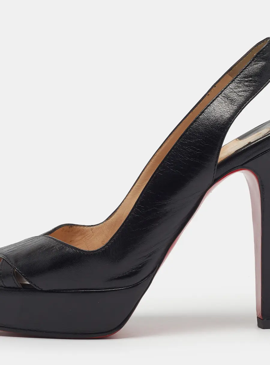 Christian Louboutin Private Number Size 39 Black Leather Slingback Pumps