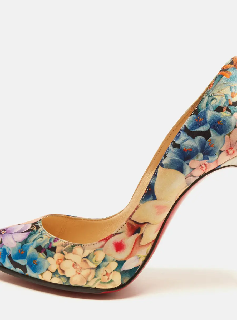 Christian Louboutin Pigalle Follies Size 38.5 Multicolor Satin Pumps